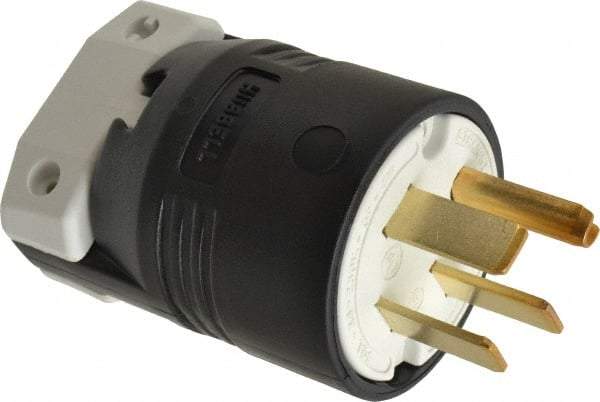 Hubbell Wiring Device-Kellems - 250 VAC, 50 Amp, 15-50P NEMA, Straight, Self Grounding, Commercial, Industrial Grade Plug - 3 Pole, 4 Wire, 3 Phase, 7-1/2 hp, Nylon, Black, White - Apex Tool & Supply