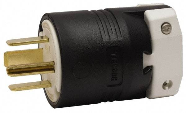 Hubbell Wiring Device-Kellems - 250 VAC, 60 Amp, 15-60P NEMA, Straight, Self Grounding, Commercial, Industrial Grade Plug - 3 Pole, 4 Wire, 3 Phase, 10 hp, Nylon, Black, White - Apex Tool & Supply