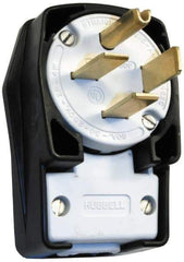 Hubbell Wiring Device-Kellems - 250 VAC, 60 Amp, 15-60P NEMA, Angled, Self Grounding, Commercial, Industrial Grade Plug - 3 Pole, 4 Wire, 3 Phase, 10 hp, Nylon, Black, White - APEX Tool & Supply