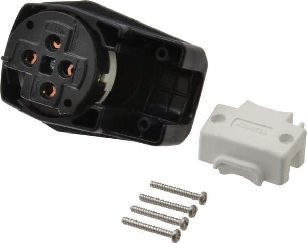 Hubbell Wiring Device-Kellems - 125/250 VAC, 50 Amp, 14-50P NEMA, Angled, Self Grounding, Commercial, Industrial Grade Plug - 3 Pole, 4 Wire, 1 Phase, 3 hp, Nylon, Black, White - Apex Tool & Supply