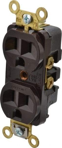 Hubbell Wiring Device-Kellems - 125 VAC, 15 Amp, 5-15R NEMA Configuration, Brown, Industrial Grade, Self Grounding Duplex Receptacle - 1 Phase, 2 Poles, 3 Wire, Flush Mount, Corrosion, Heat and Impact Resistant - Apex Tool & Supply