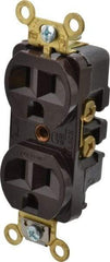 Hubbell Wiring Device-Kellems - 125 VAC, 15 Amp, 5-15R NEMA Configuration, Brown, Industrial Grade, Self Grounding Duplex Receptacle - 1 Phase, 2 Poles, 3 Wire, Flush Mount, Corrosion, Heat and Impact Resistant - Apex Tool & Supply