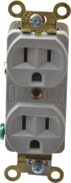 Hubbell Wiring Device-Kellems - 125 VAC, 15 Amp, 5-15R NEMA Configuration, Gray, Industrial Grade, Self Grounding Duplex Receptacle - 1 Phase, 2 Poles, 3 Wire, Flush Mount, Corrosion, Heat and Impact Resistant - Apex Tool & Supply