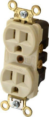 Hubbell Wiring Device-Kellems - 125 VAC, 15 Amp, 5-15R NEMA Configuration, Ivory, Industrial Grade, Self Grounding Duplex Receptacle - 1 Phase, 2 Poles, 3 Wire, Flush Mount, Corrosion, Heat and Impact Resistant - Apex Tool & Supply