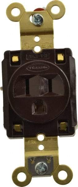 Hubbell Wiring Device-Kellems - 125 VAC, 15 Amp, 5-15R NEMA Configuration, Brown, Specification Grade, Self Grounding Single Receptacle - 1 Phase, 2 Poles, 3 Wire, Flush Mount, Corrosion, Heat and Impact Resistant - Apex Tool & Supply