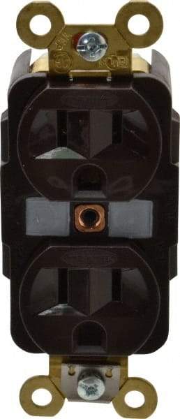 Hubbell Wiring Device-Kellems - 125 VAC, 15 Amp, 5-15R NEMA Configuration, Brown, Specification Grade, Self Grounding Duplex Receptacle - 1 Phase, 2 Poles, 3 Wire, Flush Mount, Corrosion, Heat and Impact Resistant - Apex Tool & Supply