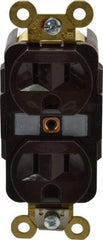 Hubbell Wiring Device-Kellems - 125 VAC, 15 Amp, 5-15R NEMA Configuration, Brown, Specification Grade, Self Grounding Duplex Receptacle - 1 Phase, 2 Poles, 3 Wire, Flush Mount, Corrosion, Heat and Impact Resistant - Apex Tool & Supply