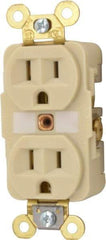Hubbell Wiring Device-Kellems - 125 VAC, 15 Amp, 5-15R NEMA Configuration, Ivory, Specification Grade, Self Grounding Duplex Receptacle - 1 Phase, 2 Poles, 3 Wire, Flush Mount, Corrosion, Heat and Impact Resistant - Apex Tool & Supply