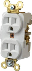 Hubbell Wiring Device-Kellems - 125 VAC, 15 Amp, 5-15R NEMA Configuration, White, Specification Grade, Self Grounding Duplex Receptacle - 1 Phase, 2 Poles, 3 Wire, Flush Mount, Corrosion, Heat and Impact Resistant - Apex Tool & Supply