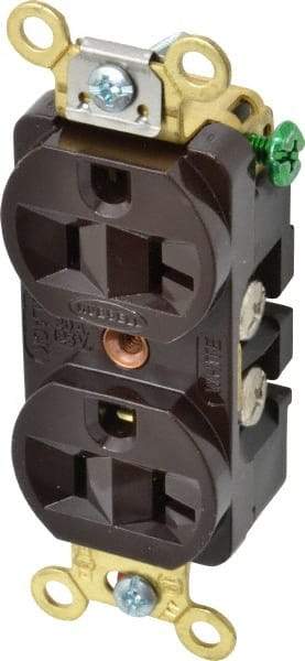 Hubbell Wiring Device-Kellems - 125 VAC, 20 Amp, 5-20R NEMA Configuration, Brown, Industrial Grade, Self Grounding Duplex Receptacle - 1 Phase, 2 Poles, 3 Wire, Flush Mount, Corrosion, Heat and Impact Resistant - Apex Tool & Supply