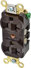 Hubbell Wiring Device-Kellems - 125 VAC, 20 Amp, 5-20R NEMA Configuration, Brown, Industrial Grade, Self Grounding Duplex Receptacle - 1 Phase, 2 Poles, 3 Wire, Flush Mount, Corrosion, Heat and Impact Resistant - Apex Tool & Supply