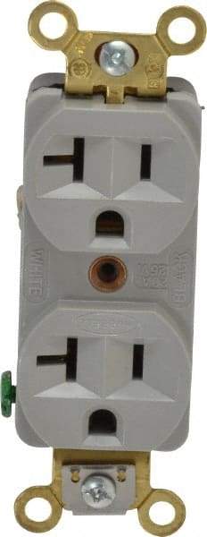 Hubbell Wiring Device-Kellems - 125 VAC, 20 Amp, 5-20R NEMA Configuration, Gray, Industrial Grade, Self Grounding Duplex Receptacle - 1 Phase, 2 Poles, 3 Wire, Flush Mount, Corrosion, Heat and Impact Resistant - Apex Tool & Supply
