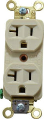 Hubbell Wiring Device-Kellems - 125 VAC, 20 Amp, 5-20R NEMA Configuration, Ivory, Industrial Grade, Self Grounding Duplex Receptacle - 1 Phase, 2 Poles, 3 Wire, Flush Mount, Corrosion, Heat and Impact Resistant - Apex Tool & Supply