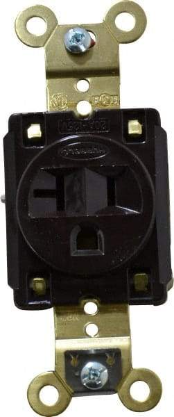 Hubbell Wiring Device-Kellems - 125 VAC, 20 Amp, 5-20R NEMA Configuration, Brown, Specification Grade, Self Grounding Single Receptacle - 1 Phase, 2 Poles, 3 Wire, Flush Mount, Corrosion, Heat and Impact Resistant - Apex Tool & Supply