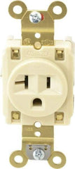 Hubbell Wiring Device-Kellems - 125 VAC, 20 Amp, 5-20R NEMA Configuration, Ivory, Specification Grade, Self Grounding Single Receptacle - 1 Phase, 2 Poles, 3 Wire, Flush Mount, Corrosion, Heat and Impact Resistant - Apex Tool & Supply