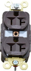 Hubbell Wiring Device-Kellems - 125 VAC, 20 Amp, 5-20R NEMA Configuration, Brown, Specification Grade, Self Grounding Duplex Receptacle - 1 Phase, 2 Poles, 3 Wire, Flush Mount, Corrosion, Heat and Impact Resistant - Apex Tool & Supply