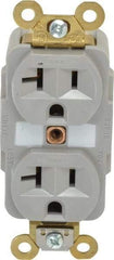Hubbell Wiring Device-Kellems - 125 VAC, 20 Amp, 5-20R NEMA Configuration, Gray, Specification Grade, Self Grounding Duplex Receptacle - 1 Phase, 2 Poles, 3 Wire, Flush Mount, Corrosion, Heat and Impact Resistant - Apex Tool & Supply