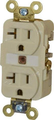 Hubbell Wiring Device-Kellems - 125 VAC, 20 Amp, 5-20R NEMA Configuration, Ivory, Specification Grade, Self Grounding Duplex Receptacle - 1 Phase, 2 Poles, 3 Wire, Flush Mount, Corrosion, Heat and Impact Resistant - Apex Tool & Supply