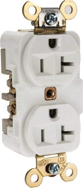 Hubbell Wiring Device-Kellems - 125 VAC, 20 Amp, 5-20R NEMA Configuration, White, Specification Grade, Self Grounding Duplex Receptacle - 1 Phase, 2 Poles, 3 Wire, Flush Mount, Corrosion, Heat and Impact Resistant - Apex Tool & Supply