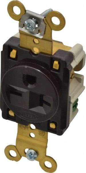 Hubbell Wiring Device-Kellems - 250 VAC, 20 Amp, 6-20R NEMA Configuration, Brown, Specification Grade, Self Grounding Single Receptacle - 1 Phase, 2 Poles, 3 Wire, Flush Mount - Apex Tool & Supply