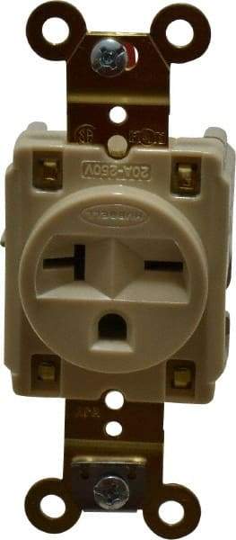 Hubbell Wiring Device-Kellems - 250 VAC, 20 Amp, 6-20R NEMA Configuration, Ivory, Specification Grade, Self Grounding Single Receptacle - 1 Phase, 2 Poles, 3 Wire, Flush Mount - Apex Tool & Supply