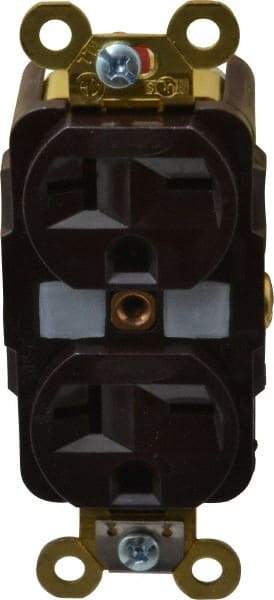 Hubbell Wiring Device-Kellems - 250 VAC, 20 Amp, 6-20R NEMA Configuration, Brown, Specification Grade, Self Grounding Duplex Receptacle - 1 Phase, 2 Poles, 3 Wire, Flush Mount - Apex Tool & Supply