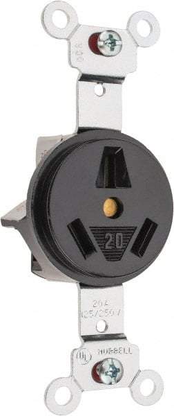 Hubbell Wiring Device-Kellems - 125/250 VAC, 20 Amp, 10-20R NEMA Configuration, Black, Specification Grade, Ungrounded Single Receptacle - 1 Phase, 3 Poles, 3 Wire, Flush Mount - Apex Tool & Supply