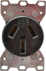 Hubbell Wiring Device-Kellems - 125/250 VAC, 50 Amp, 10-50R NEMA Configuration, Black, Specification Grade, Ungrounded Single Receptacle - 1 Phase, 3 Poles, 3 Wire, Flush Mount - Apex Tool & Supply