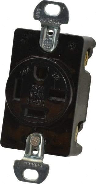 Hubbell Wiring Device-Kellems - 250 VAC, 20 Amp, 15-20R NEMA Configuration, Black, Specification Grade, Self Grounding Single Receptacle - 3 Phase, 3 Poles, 4 Wire, Flush Mount - Apex Tool & Supply