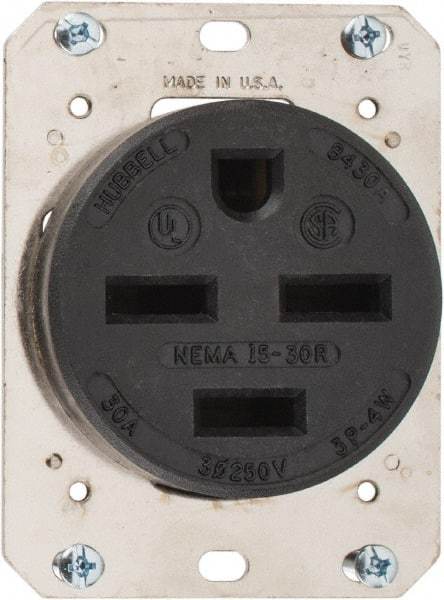 Hubbell Wiring Device-Kellems - 250 VAC, 30 Amp, 15-30R NEMA Configuration, Brown, Industrial Grade, Self Grounding Single Receptacle - 3 Phase, 3 Poles, 4 Wire, Flush Mount - Apex Tool & Supply