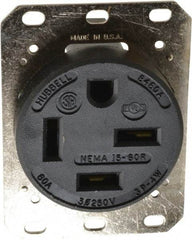 Hubbell Wiring Device-Kellems - 250 VAC, 60 Amp, 15-60R NEMA Configuration, Black, Industrial Grade, Self Grounding Single Receptacle - 1 Phase, 3 Poles, 4 Wire, Flush Mount - Apex Tool & Supply