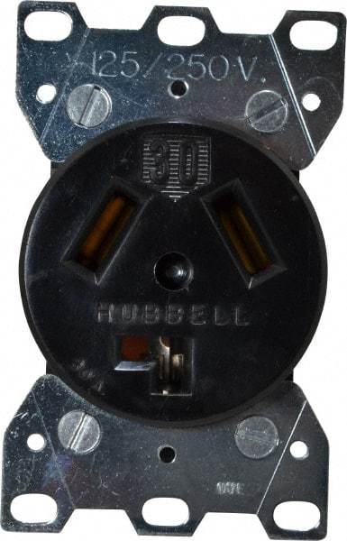 Hubbell Wiring Device-Kellems - 125/250 VAC, 30 Amp, 10-30R NEMA Configuration, Black/White, Industrial Grade, Self Grounding Single Receptacle - 1 Phase, 3 Poles, 3 Wire, Flush Mount - Apex Tool & Supply