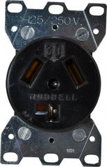 Hubbell Wiring Device-Kellems - 125/250 VAC, 30 Amp, 10-30R NEMA Configuration, Black/White, Industrial Grade, Self Grounding Single Receptacle - 1 Phase, 3 Poles, 3 Wire, Flush Mount - Apex Tool & Supply