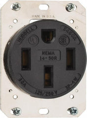 Hubbell Wiring Device-Kellems - 125/250 VAC, 50 Amp, 14-50R NEMA Configuration, Black, Industrial Grade, Self Grounding Single Receptacle - 1 Phase, 3 Poles, 4 Wire, Flush Mount - Apex Tool & Supply