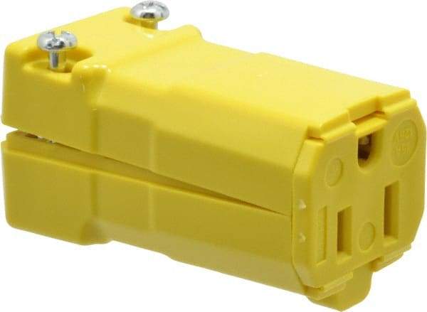 Hubbell Wiring Device-Kellems - 125 VAC, 15 Amp, 5-15R NEMA, Valise, Self Grounding, Commercial, Industrial Grade Connector - 2 Pole, 3 Wire, 1 Phase, 1/2 hp, Nylon, Yellow - Apex Tool & Supply