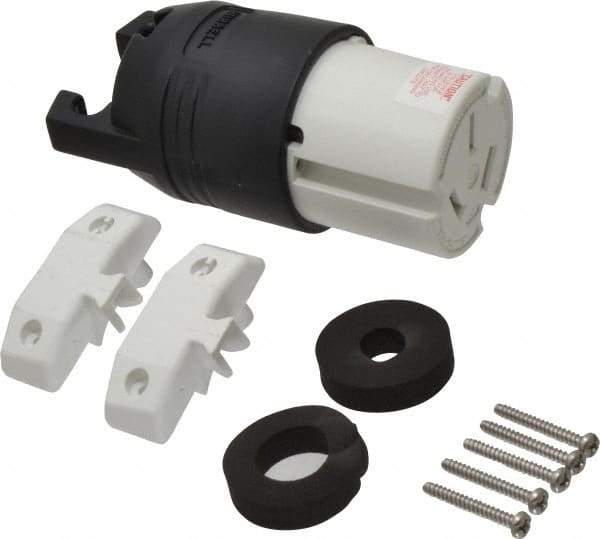 Hubbell Wiring Device-Kellems - 125/250 VAC, 50 Amp, 10-50R NEMA, Straight, Ungrounded, Commercial, Industrial Grade Connector - 3 Pole, 3 Wire, 1 Phase, 3 hp, Nylon, Black, White - Apex Tool & Supply