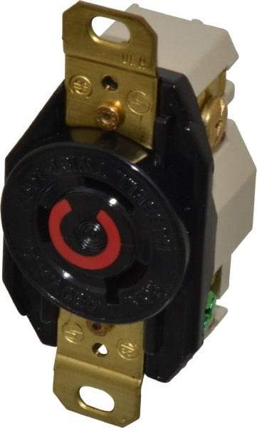 Hubbell Wiring Device-Kellems - 480 VAC, 20 Amp, L8-20R NEMA, Self Grounding Receptacle - 2 Poles, 3 Wire, Female End, Black - Apex Tool & Supply