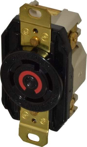 Hubbell Wiring Device-Kellems - 480 VAC, 30 Amp, L16-30R NEMA, Self Grounding Receptacle - 3 Poles, 4 Wire, Female End, Black - Apex Tool & Supply