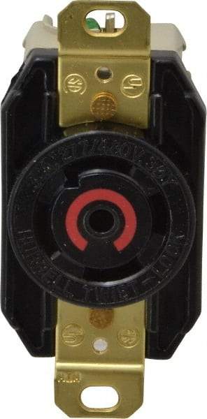 Hubbell Wiring Device-Kellems - 277/480 VAC, 30 Amp, L22-30R NEMA, Self Grounding Receptacle - 4 Poles, 5 Wire, Female End, Black - Apex Tool & Supply