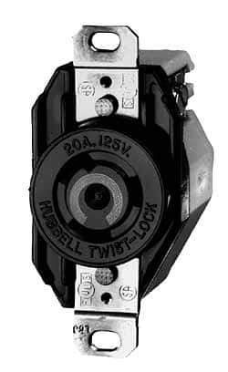 Hubbell Wiring Device-Kellems - 277/480 VAC, 20 Amp, L22-20R NEMA, Self Grounding Receptacle - 4 Poles, 5 Wire, Female End, Black - Apex Tool & Supply