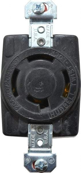 Hubbell Wiring Device-Kellems - 120/208 VAC, 20 Amp, NonNEMA, Ungrounded Receptacle - 4 Poles, 4 Wire, Female End, Black - Apex Tool & Supply