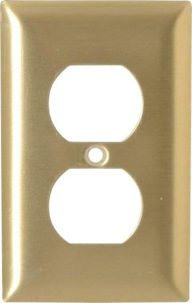 Hubbell Wiring Device-Kellems - 1 Gang, 4-1/2 Inch Long x 2.78 Inch Wide, Standard Outlet Wall Plate - Duplex Outlet, Brass, Brass - Apex Tool & Supply