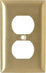 Hubbell Wiring Device-Kellems - 1 Gang, 4-1/2 Inch Long x 2.78 Inch Wide, Standard Outlet Wall Plate - Duplex Outlet, Brass, Brass - Apex Tool & Supply