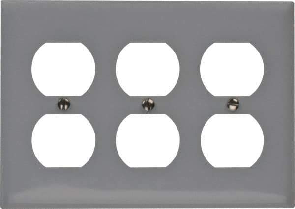 Hubbell Wiring Device-Kellems - 3 Gang, Outlet Wall Plate - Duplex Outlet, Metallic, Stainless Steel - Apex Tool & Supply
