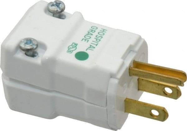 Hubbell Wiring Device-Kellems - 125 VAC, 15 Amp, 5-15P NEMA, Valise, Self Grounding, Hospital Grade Plug - 2 Pole, 3 Wire, 1 Phase, 1/2 hp, Nylon, White - Apex Tool & Supply