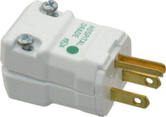 Hubbell Wiring Device-Kellems - 125 VAC, 15 Amp, 5-15P NEMA, Valise, Self Grounding, Hospital Grade Plug - 2 Pole, 3 Wire, 1 Phase, 1/2 hp, Nylon, White - Apex Tool & Supply