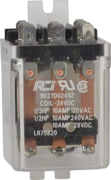 ACI - 11 Pins, Square Electromechanical Blade General Purpose Relay - 10 Amp at 240 VAC, 3PDT, 24 VDC - Apex Tool & Supply