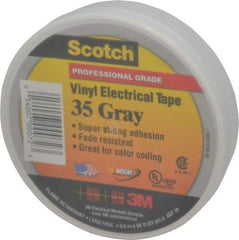 3M - 3/4" x 66', Gray Vinyl Electrical Tape - Series 35, 7 mil Thick, 1,250 V/mil Dielectric Strength, 17 Lb./Inch Tensile Strength - Apex Tool & Supply
