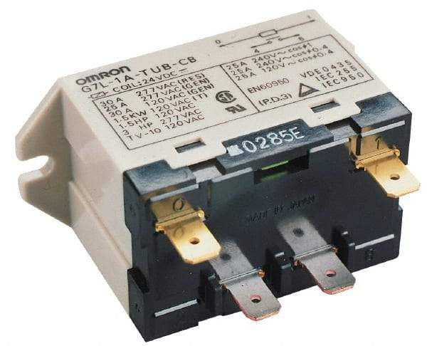 Omron - 1.7 to 2.5 VA Power Rating, Standard Electromechanical Quick Connect General Purpose Relay - 25 Amp at 220 VAC, DPST, 240 VAC, 68.5mm Wide x 47mm High x 33.5mm Deep - Apex Tool & Supply