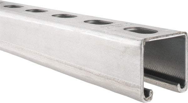 Thomas & Betts - 10' Long x 1-5/8" Wide x 1-5/8" High, 12 Gauge, Strip Steel, Half Slot Framing Channel & Strut - 0.105" Thick, Pre-Galvanized - Apex Tool & Supply
